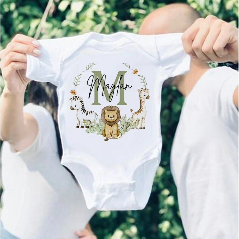 Mono de bebé personalizado con nombre personalizado, pelele salvaje para recién nacido, traje con estampado de animales de Safari, Ropa para Niñas, regalo de ducha infantil
