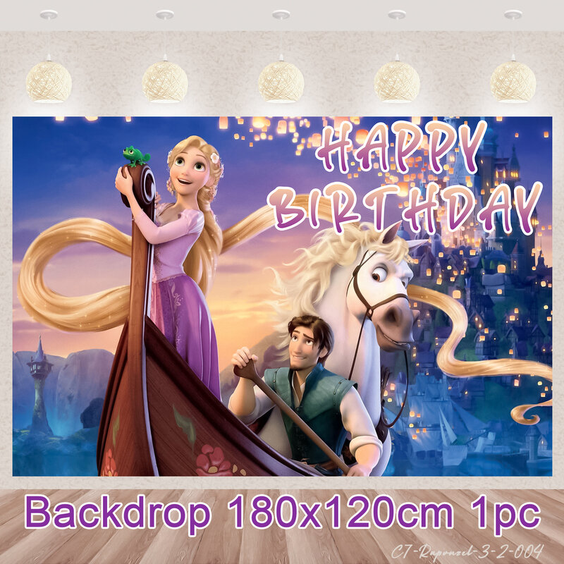 Suministros de decoración de fiesta de cumpleaños con temática de princesa Rapunzel enredada, cubiertos desechables, Fondo de globo, Baby Shower, regalo para niña