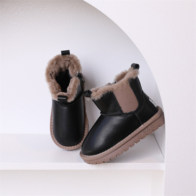 Dimi 2023 novo inverno crianças sapatos de couro do plutônio da marca de moda meninos meninas botas macio antiderrapante quente pelúcia crianças botas de neve