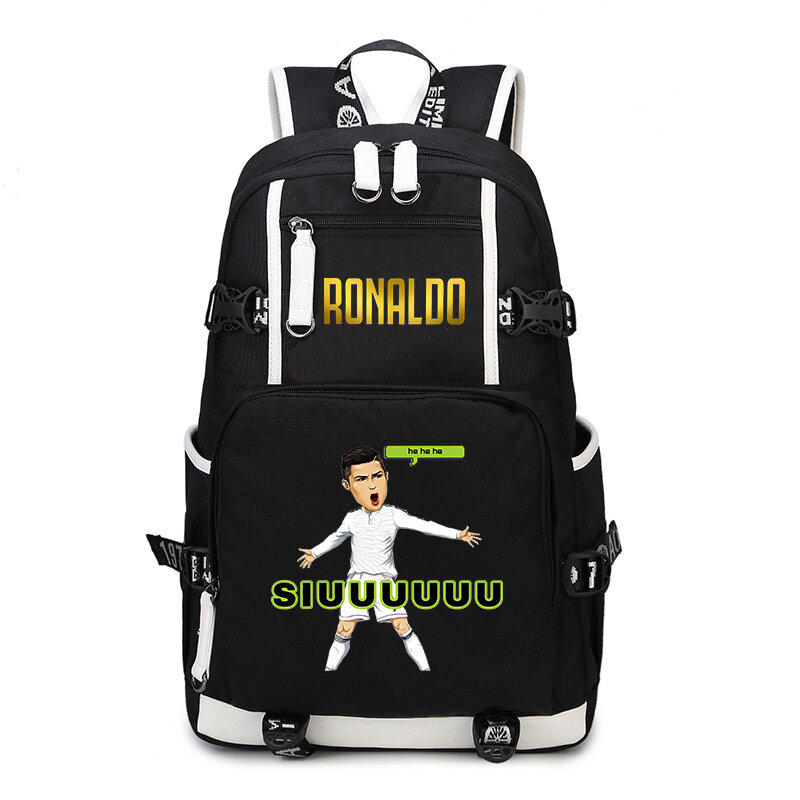 Ronaldo Print Student School Bag Youth Backpack Outdoor Travel Bag Black Children's Bag