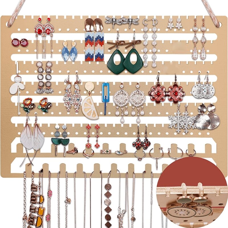 Wooden Hanging Jewelry Organizer Wall Mounted Necklace Earrings Display Stand Ear Studs Holder Storage Rack Home Decoration