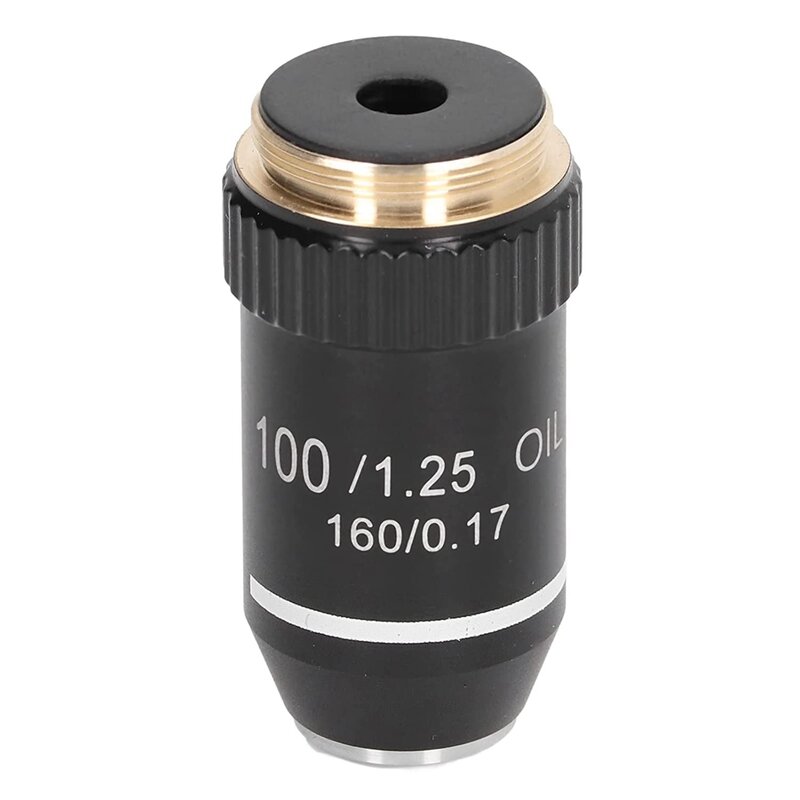 Lensa mikroskop biologi, 195 lensa objektif hitam Achromatic 100X antarmuka objektif daya tinggi minyak benang 20.2mm