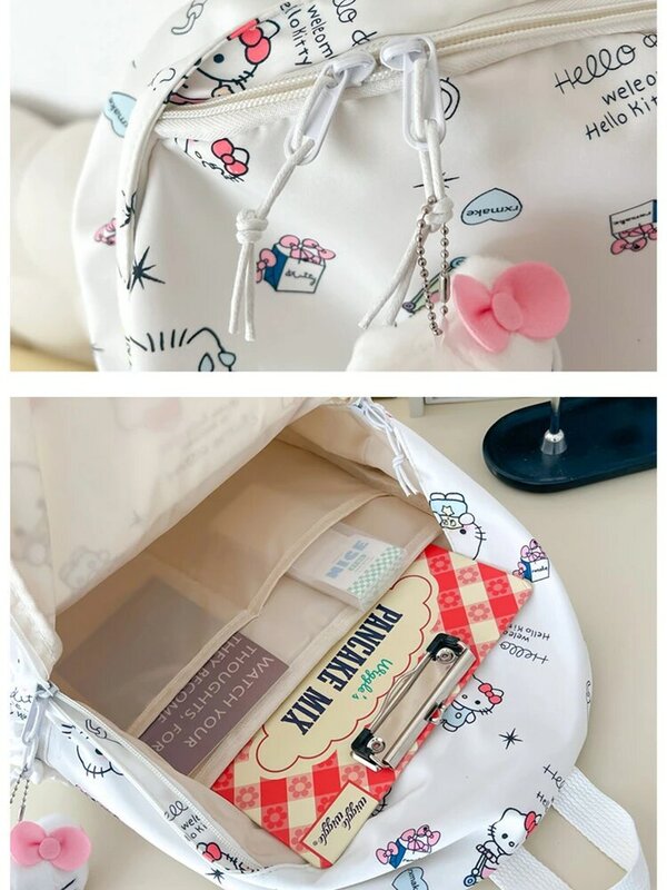 Sanrio Hello Kitty Mochila de grande capacidade, bonito saco de livro de moda, saco de estudante do ensino médio feminino, novo