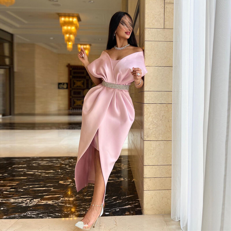 MOBUYE 2024 Arab Dubai Off The Shoulder Prom Dress Ankle Length Split Evening Fashion Elegant Party Dress For Women
