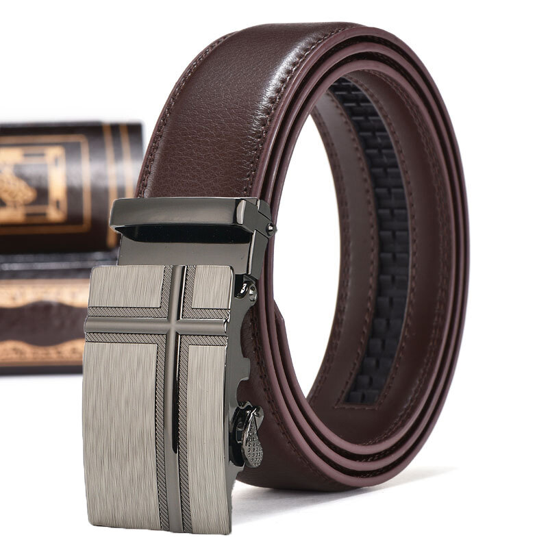 Cintura in pelle da uomo nuova da 3.5cm fibbia automatica in lega Business Leisure Youth cintura di design di mezza età e anziani per uomo