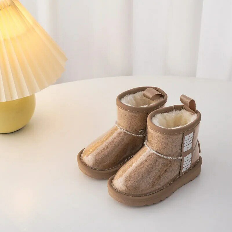 حذاء للأطفال الفتاة موضة شفافة العلوي الثلوج الأحذية الصبي سميكة أفخم Ankel عالية الدافئة الشتاء الأحذية حجم 23-37