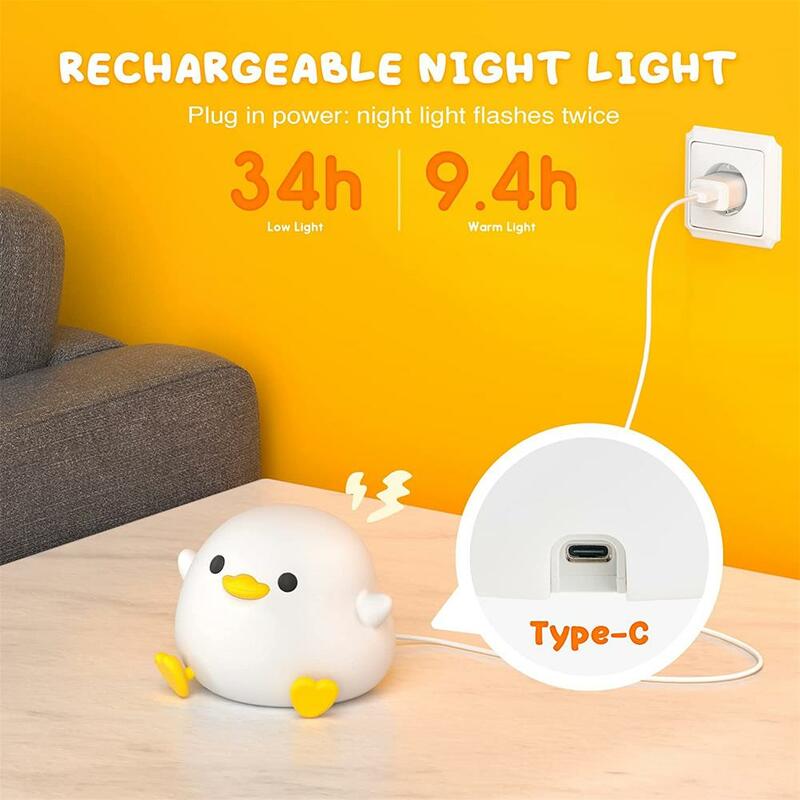 LED Bean Duck Night Light com Sensor de Toque, lâmpada de mesa recarregável, abajur, quarto e sala de estar, bonito