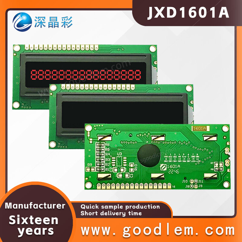 JXD1601A โมดูลหน้าจอ LCD แบบอักษรสีแดง16X1ตาข่ายหน้าจอขนาดเล็กไฟแบคไลท์ LED