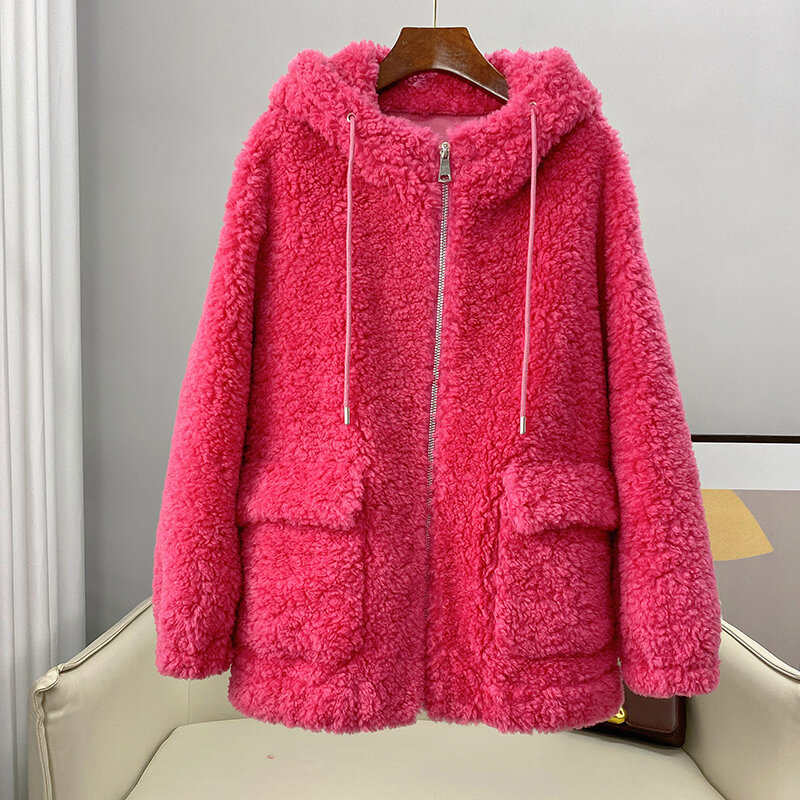 Pudi casaco de pele de lã feminino inverno menina real ovelha shearing parka casaco ct1111