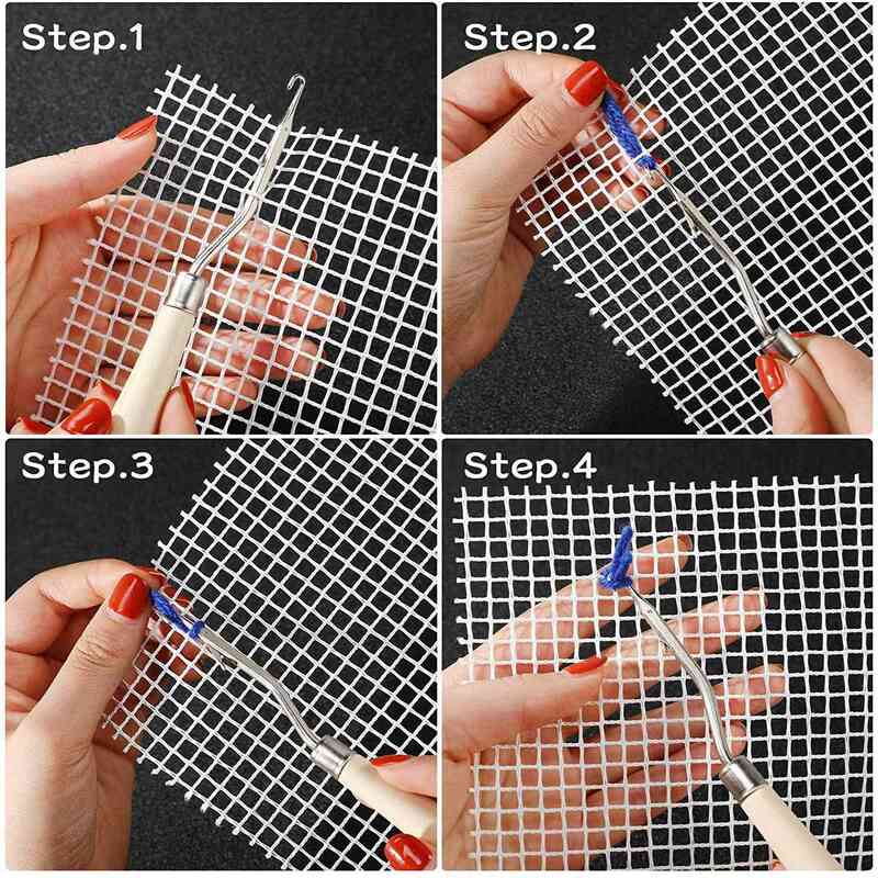 40X60Inch Blank Rug Hooking Mesh Latch Crochet Mesh Canvas Knitting Rug Canvas Kit with 2Pcs Wooden Bent Latch Hook Tool