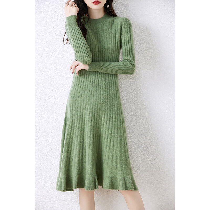 Jueqi cashmere sweater women's long skirt pullover sweater autumn and winter new 100% pure wool knitted bottom sweater RT-972