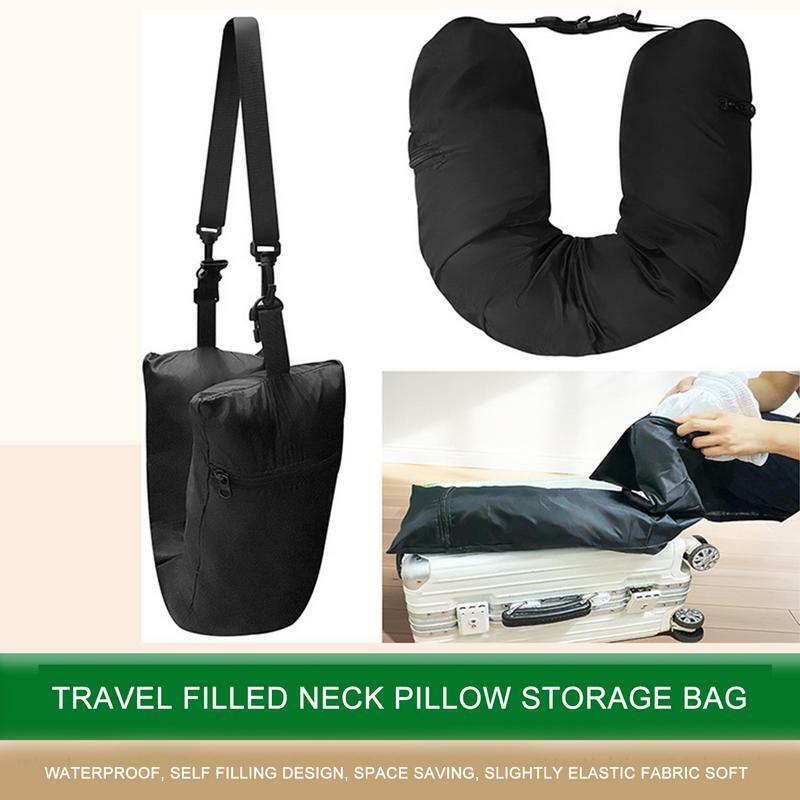 Bantal leher dapat diisi ulang untuk mobil kereta pesawat tas penyimpanan Travel bantal leher ringan portabel bantal berbentuk U