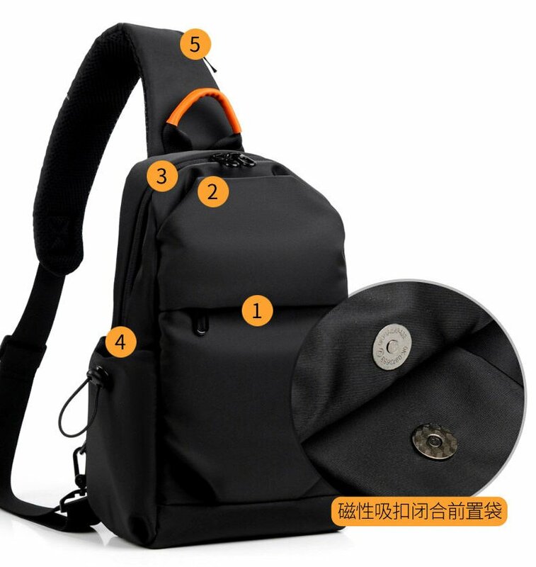 Chest Bag Fashion New Solid Color Men Chest Bag Outdoor Casual Fashion One Shoulder Crossbody Bag USB Luxury Brand Single Strap