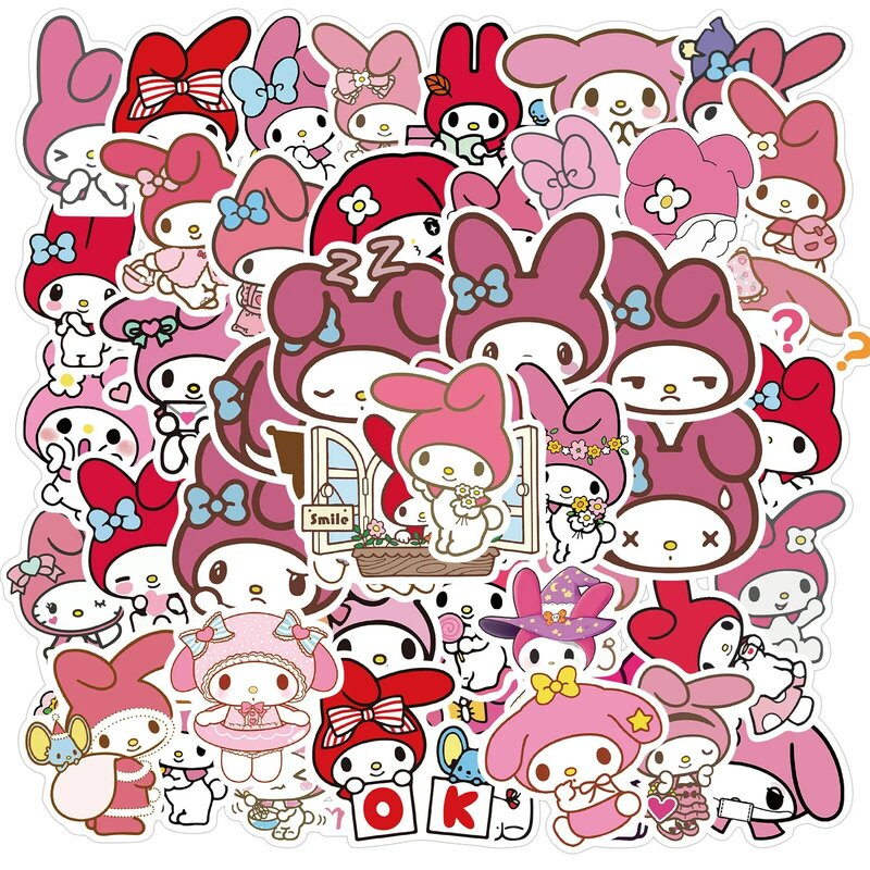 Kawaii Sanrio Adesivos para Crianças, Decalques, Minha Melodia, Kuromi, Hello Kitty, Meninas, DIY, Laptop, Telefone, Diário, Bonito, Desenhos Animados, Adesivo, 50Pcs
