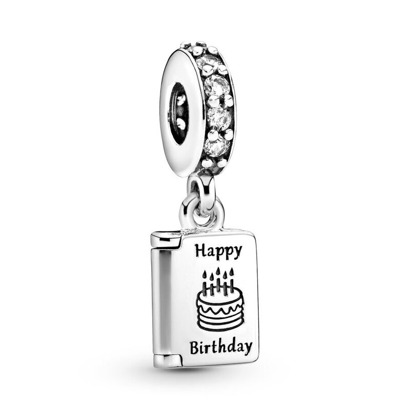 Novo feliz aniversário balão de ar quente bolo & cartão charme 925 prata esterlina grânulo caber original pandora pulseira feminino jóias presente