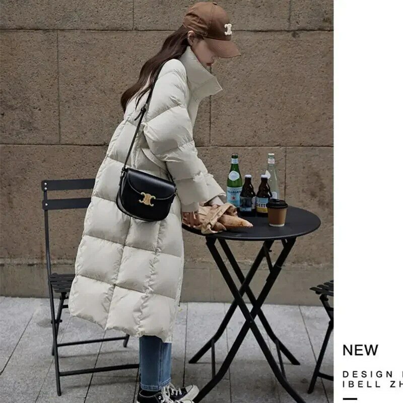 Winter neue weiße Enten Daunen jacke für Frauen langes Brot elegante koreanische Mode Kleidung lose stehende Kragen Mantel f242