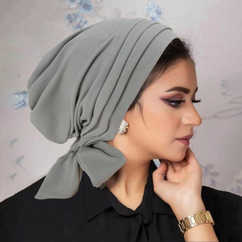 Lenço plissado muçulmano para mulheres, hijab pré-amarrado, turbante, boné de quimioterapia, superfície de camurça, chapéu de câncer islâmico