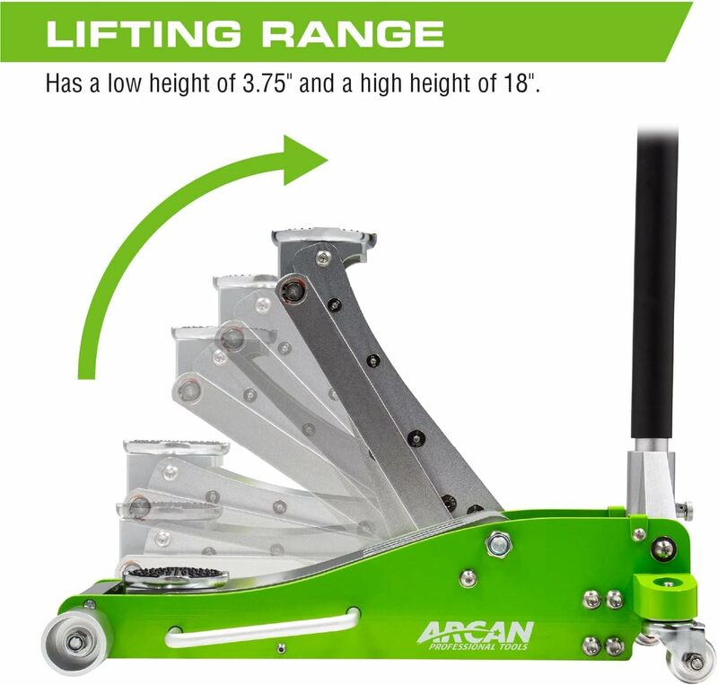 Arcan Tools-3-Ton Quick Rise Alumínio Floor Jack, com bomba dupla Pistões, braço de elevação reforçado, A20018, A20019