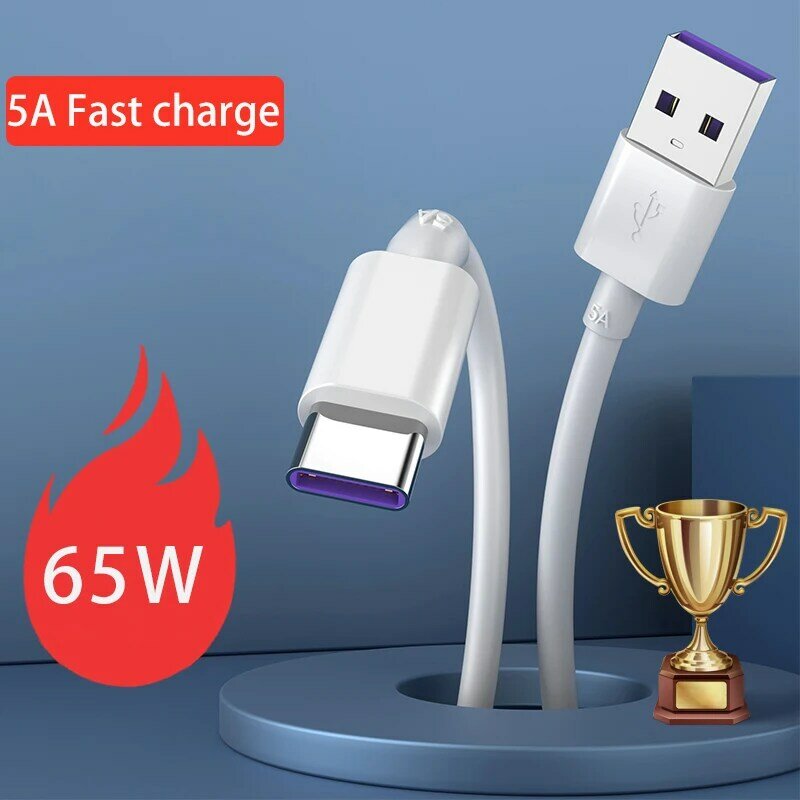 Câble USB à Type C 65W 5A pour recharge rapide et transfert de données, accessoire pour téléphone portable, compatible avec Huawei Xiaomi OPPO Samsung Android