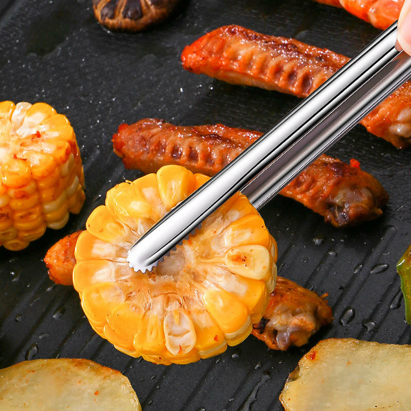 304 Stainless Steel Long Handle Meal Clip with Anti-slip Sawtooth Design - Perfect for Barbecues, Kitchen and Dining