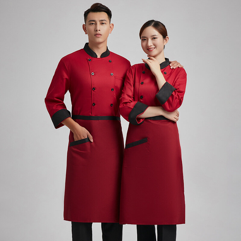 Chef Overalls Men's Long-Sleeved Hotel Baking Cake Shop Western Hot Pot Restaurant Kitchen Cook Clothes Autumn and Wi
