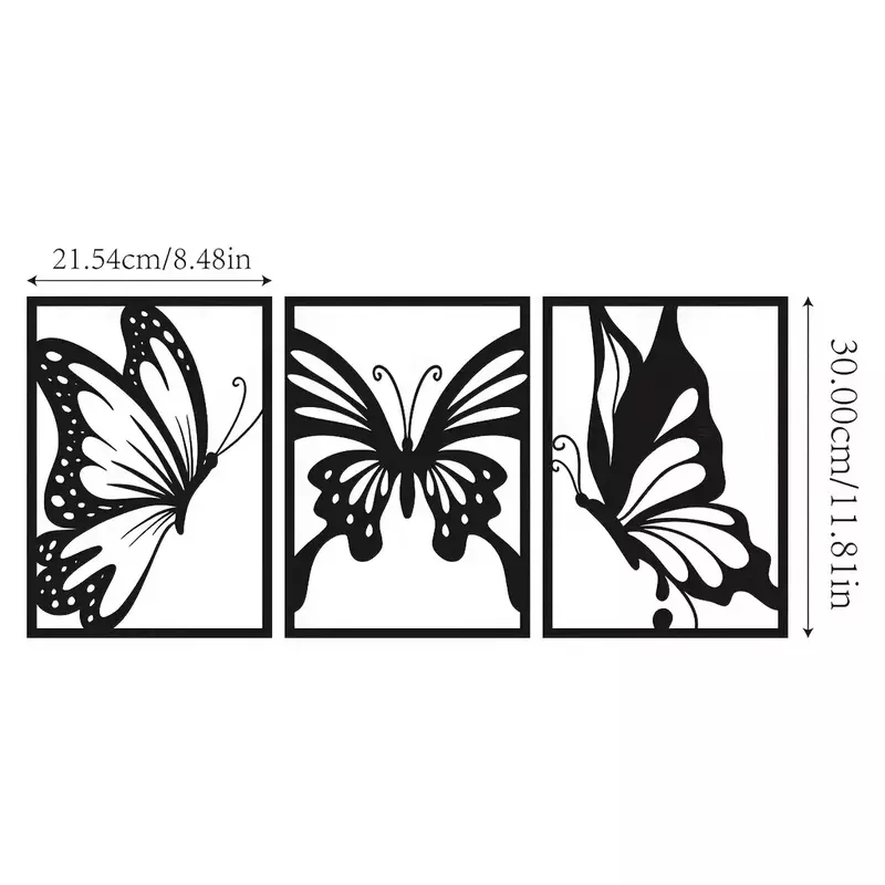 Metal Butterfly Hanging Wall Decor, Quinta moderna, Sala de estar rústica, Decoração de casa, Arte, 3pcs