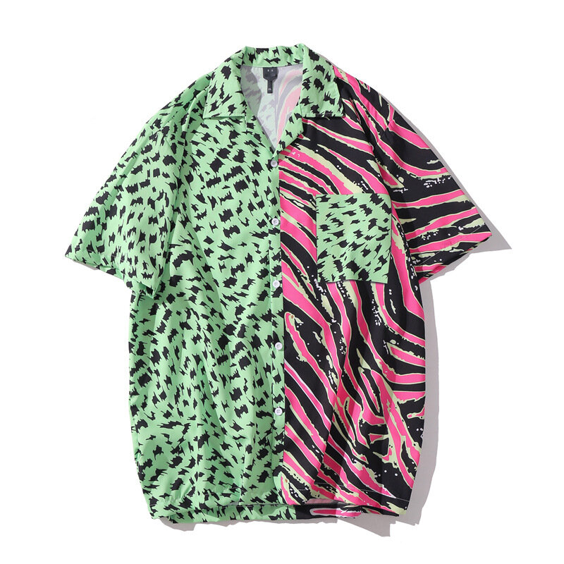 Camisa havaiana de praia leopardo de manga curta masculina, camisas grandes para bainha, vintage casual, nova, verão