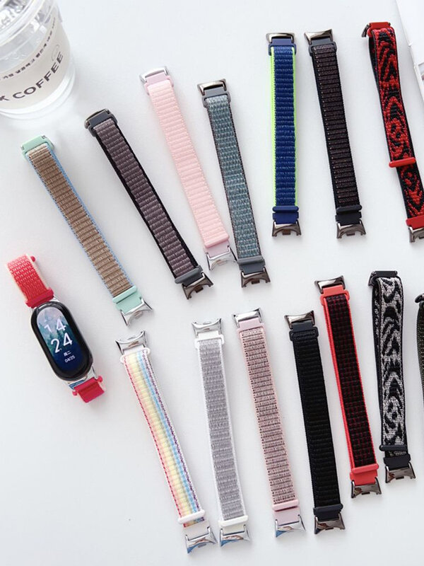 Nylon Sport Loop Watch Belt, pulseira para Xiaomi Mi Band 8, 5, 4, 3 Strap Bracelet, 7