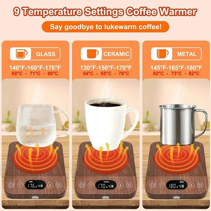 Chauffe-tasse à café à induction pour bureau, mise à niveau marche/arrêt automatique, 9 réglages de température, 1 à 9 minuteries, installation facile