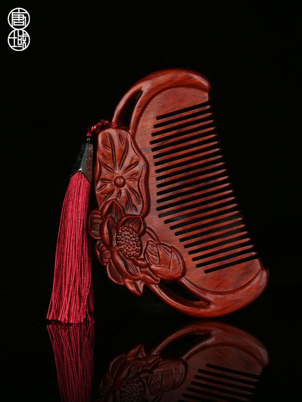 Деревянная расческа ручной работы, гребень из фиолетового сандалового дерева, аутентичный старый индийский красный сандаловый материал, женский стиль
