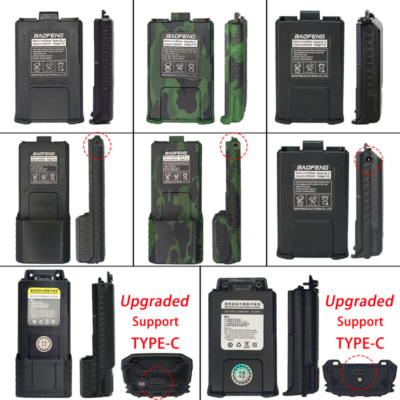 Baofeng UV-5R 워키토키 배터리, 양방향 라디오 전원 공급자용, 1800mAh BL-5, UV5RT UV5R UV5RE UV5RA, 3800mAh
