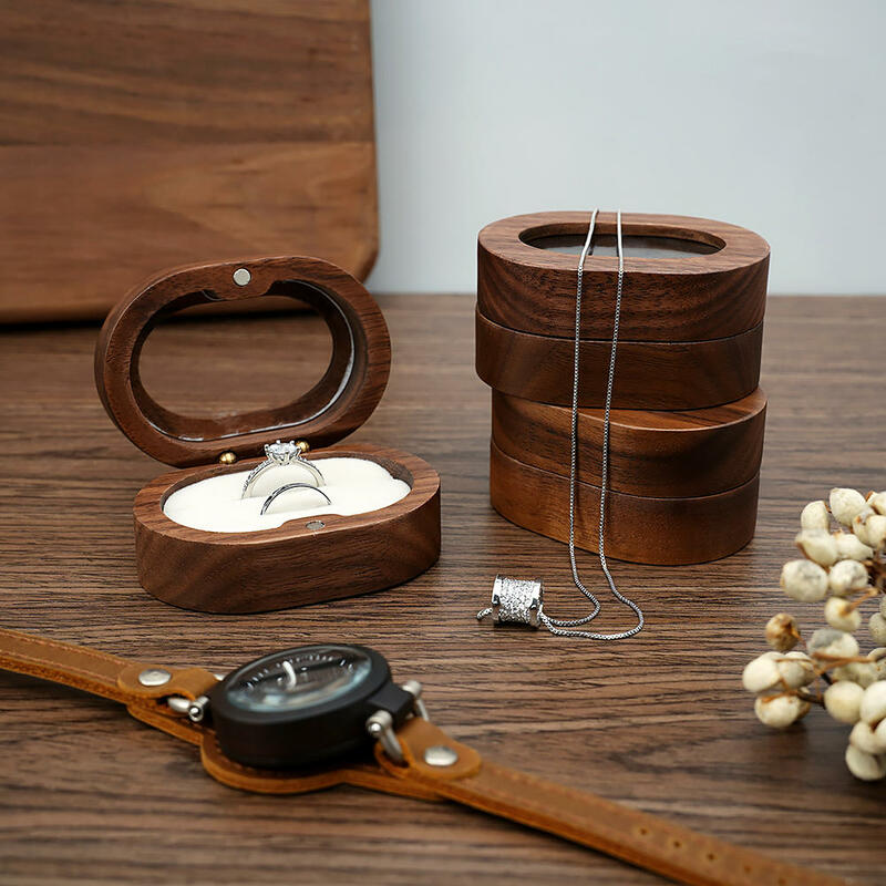 Drewniana biżuteria pudełko czarny orzech pierścionek naszyjnik kolczyk Organizer prezent pudełko wystawowe na rocznicę ślubu w walentynki