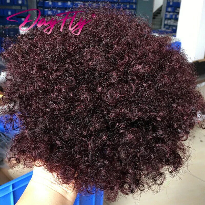 Peruca de rabo de cavalo encaracolado Kinky Afro curto para mulheres negras, peruca brasileira natural do cordão do sopro do cabelo humano