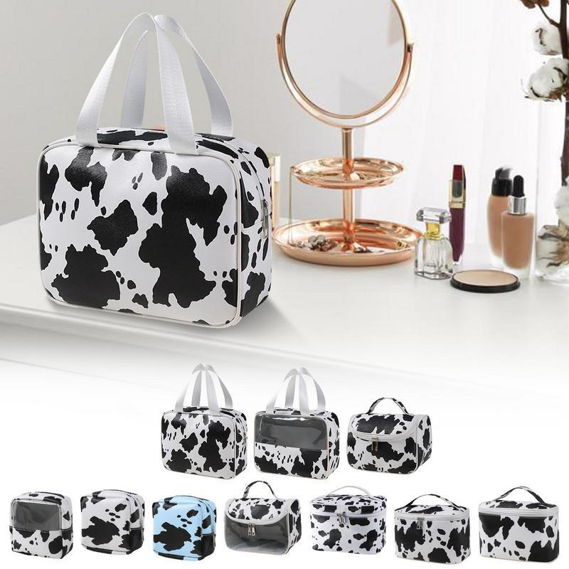 Travel Cosmetic Bag Cow Print Makeup Cosmetic Organizer Pouch Portable Waterproof Makeup Case Organizer With Large Capacity For