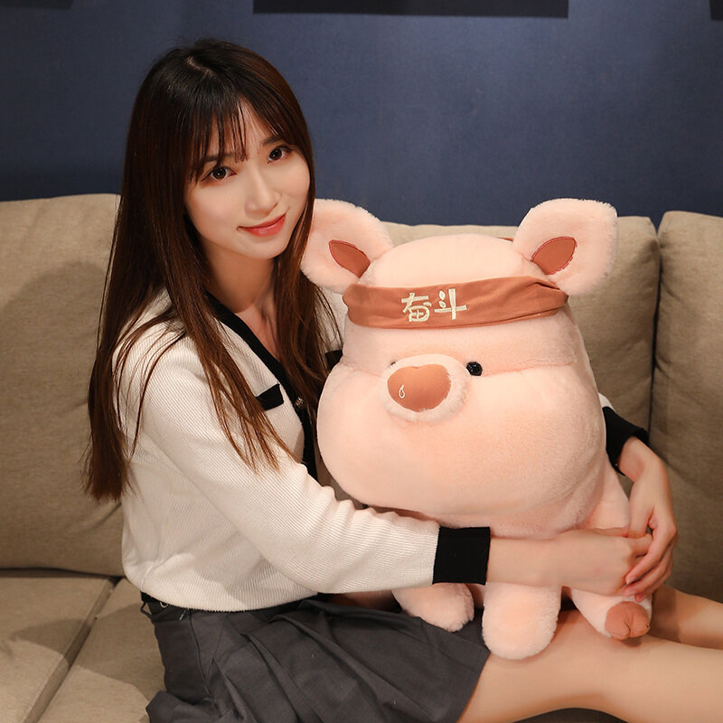26/38/50cm Cute Round Fat Sitting Pig Plush Toy Kawaii Stuffed Animals Fighting Come On Piggy Plushies Doll Anime Soft Kids Toys
