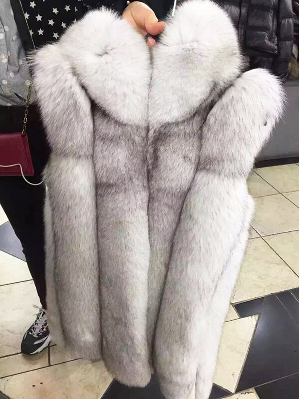 Gilet con cappuccio in pelliccia di volpe imitazione all'ingrosso della fabbrica cappotto in stile coreano di media lunghezza delle nuove donne