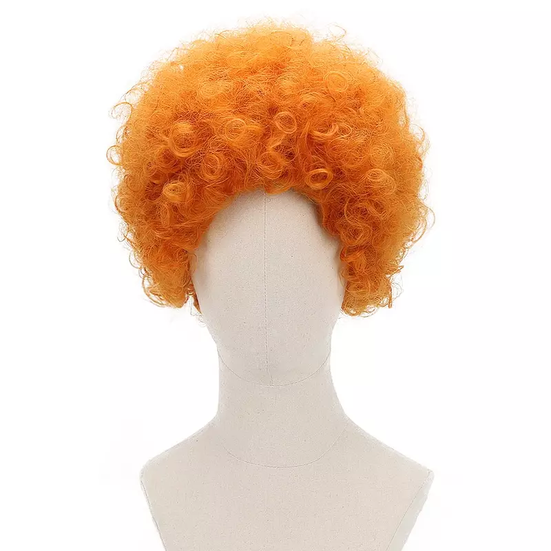 Peruca de cabelo sintético laranja ondulada curta para homem fantasia de Halloween festa de Natal