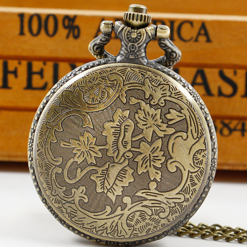 Модные кварцевые карманные часы с бронзовым тиснением, карманные часы с подвеской на цепочке для мужчин и женщин
