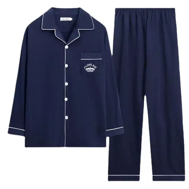 Conjunto pijama de algodão manga comprida masculino, pijamas, loungewear, outwear de lazer masculino, top e calça, macio, outono, inverno, plus size