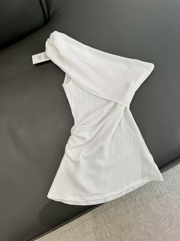 Top e saia de textura assimétrica feminina, camisa plissada, sem mangas, sem encosto, slim fit, retrô, chique, nova moda