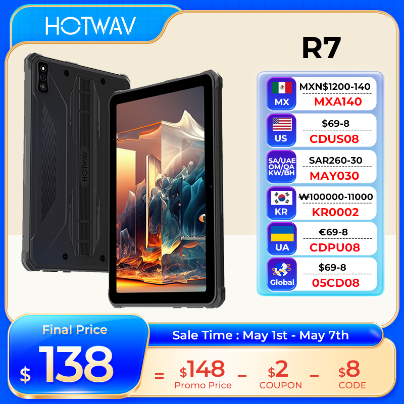 2024 월드 프리미어 HOTWAV R7 견고한 태블릿, 안드로이드 10.1 인치 HD + 15600mAh 12GB(6 + 6) 256GB OTG 역방향 충전 장갑 모드 글로벌