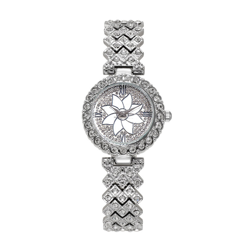 Jam tangan wanita gelang Glitter berlian buatan mudah untuk membaca jam tangan Dial bulat untuk bekerja dan kantor