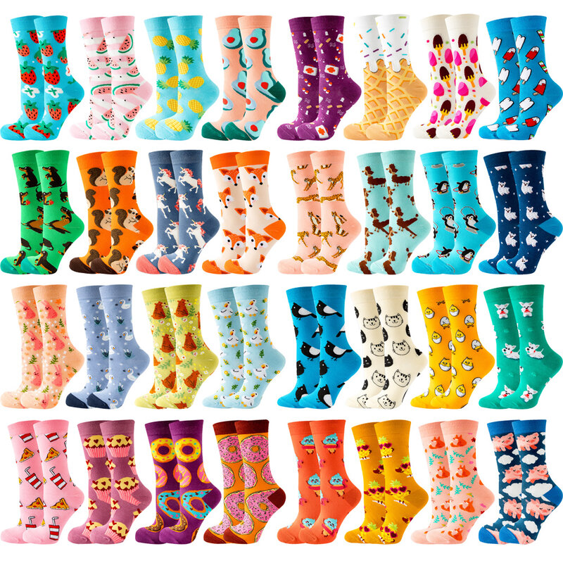 4 пары новых модных красочных веселых повседневных женских носков в стиле Харадзюку, милых мультяшных кошек, собак, лимонов, пончиков