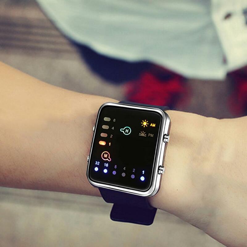 Reloj de pulsera binario de silicona con pantalla LED, reloj de pulsera con indicador de tiempo