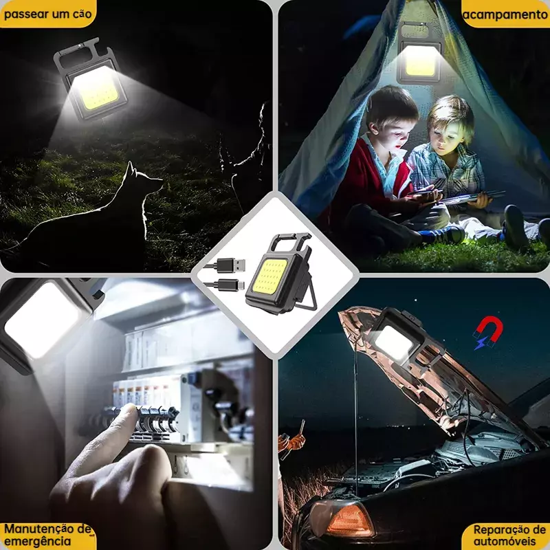 Minilinterna Led Cob para acampar al aire libre, 1-5 piezas, llavero de luz Led Cob recargable, resistente al agua, luces de trabajo portátiles
