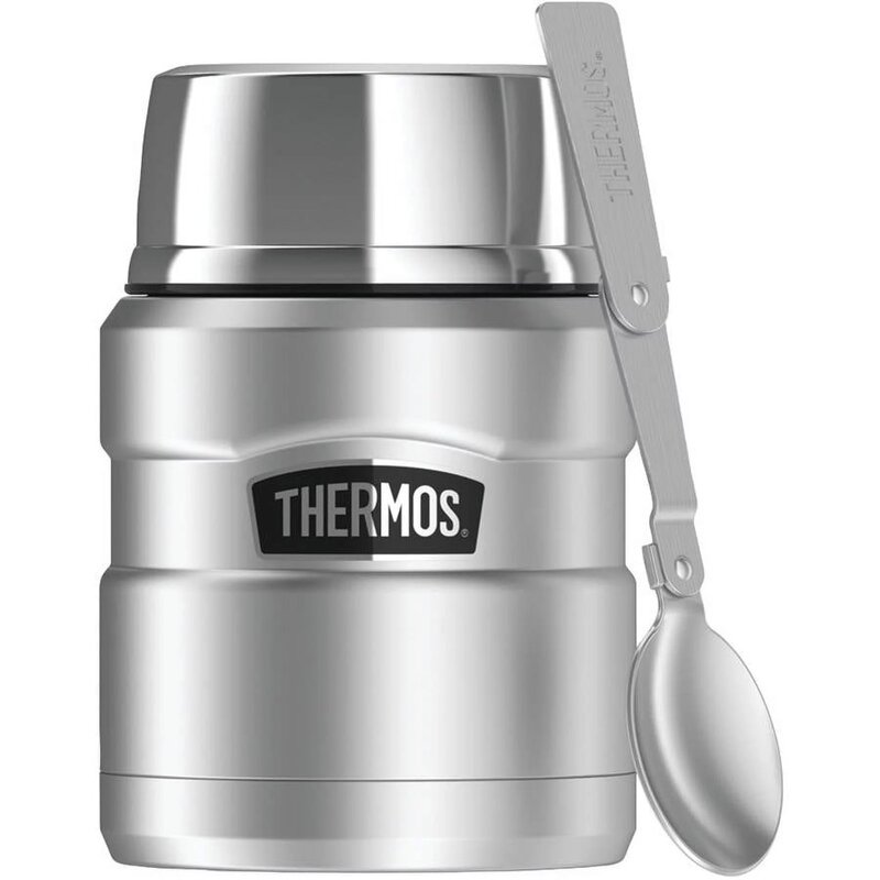 Stainless King 16 Ounce Food Jar with Folding Spoon, Matte Stainless