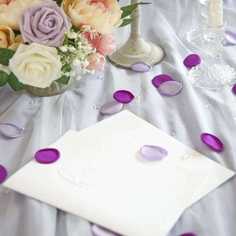 Pétalos de rosa satinados de seda para Decoración de mesa, 100 unids/lote/bolsa, flores artificiales púrpuras, alfombra para pasarela de boda