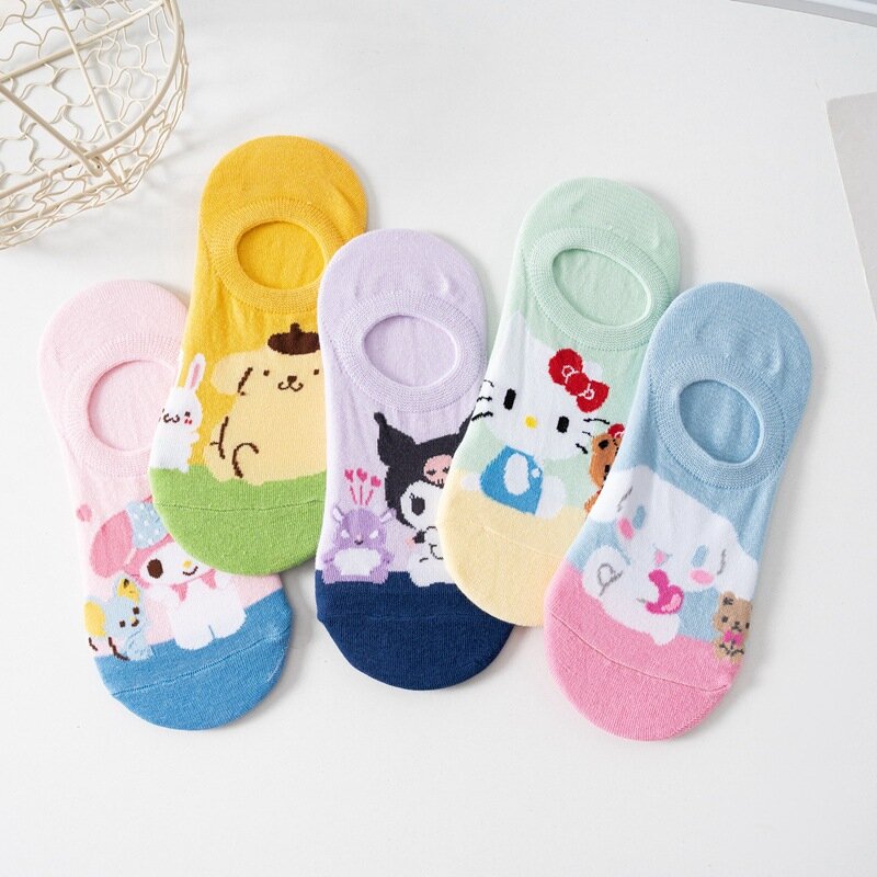 جوارب قطنية Kawaii Sanrio للفتيات ، أنيمي ، مرحبا كيتي ، كورومي ، حلو ، أنبوب ، كرتون ، دافئ ، منزل ، قطن ، ربيع ، صيف