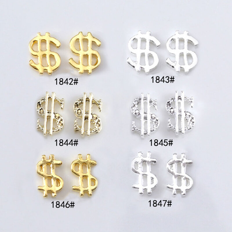 Dijes de aleación 3D de diamantes brillantes para decoración de uñas, 10 piezas, signo de dólar, 9x7cm, dinero de EE. UU., accesorios de lujo para manicura DIY