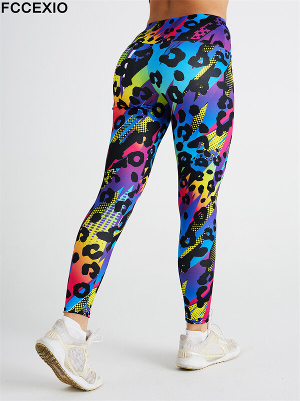 FCCEXIO розовые леопардовые женские брюки с 3D принтом, спортивные Леггинсы пуш-ап для бега, облегающие брюки, женские повседневные брюки